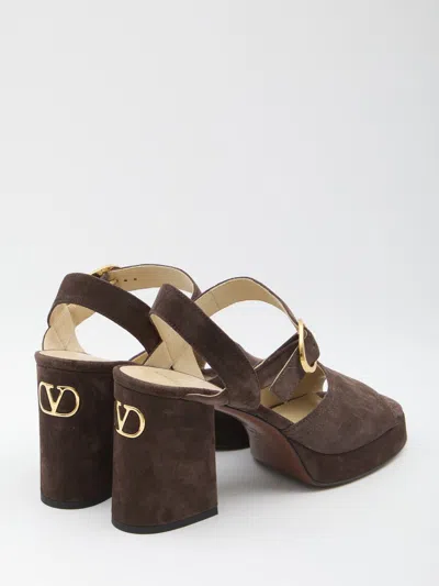 Valentino Fawcette Crust Leather Sandal Platform Heel In Brown