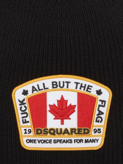 Dsquared2 Knit Beanie With Rectangular Logo Patch In Black