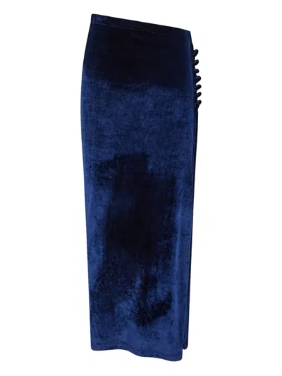Rabanne Ruched Velvet Midi Skirt In Blue