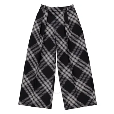 Burberry Double Pleated Checkered Palazzo Pants In Black