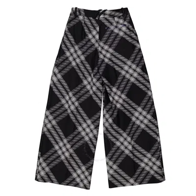 Burberry Double Pleated Checkered Palazzo Pants In Black