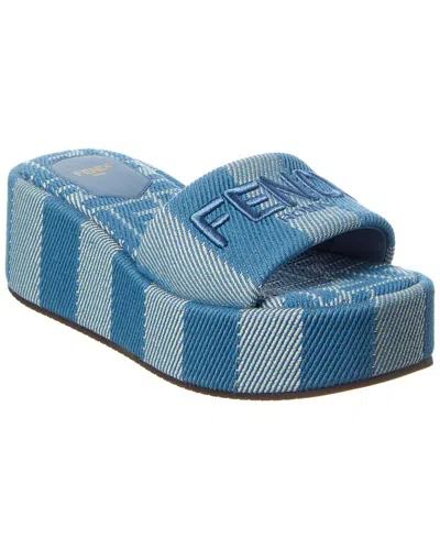 Fendi Sunshine Slide In Blue Denim-effect Jacquard In Animal Print