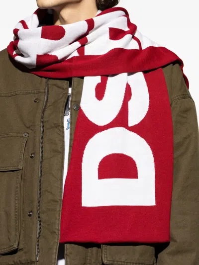 Dsquared2 Logo Intarsia Scarf In Red
