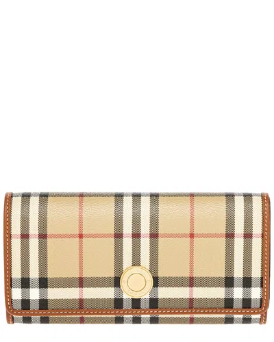 Burberry Check Pattern Canvas Wallet With Gold-tone Hardware In Neutral