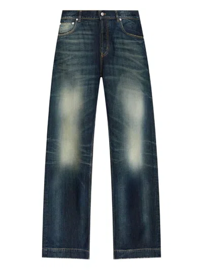 Alexander Mcqueen Wide Leg Faded Jeans In Blue