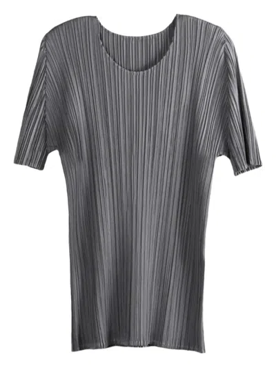 Issey Miyake Pleated Short-sleeve Top In Gray