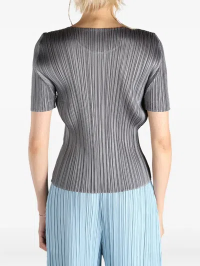 Issey Miyake Pleated Short-sleeve Top In Gray