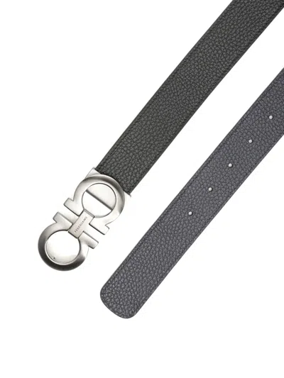 Ferragamo Men Reversible And Adjustable Gancini Belt In Black