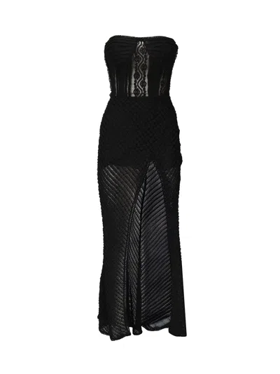 Charo Ruiz Strapless Mesh Maxi Dress In Black