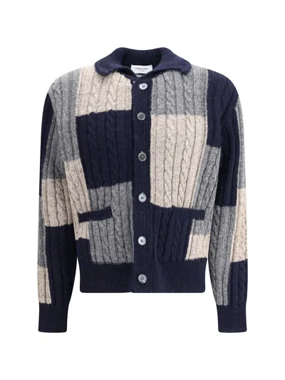 Thom Browne Patchwork Cable Knit Cardigan With Button-up Front In Multi