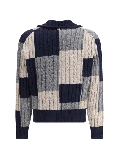 Thom Browne Patchwork Cable Knit Cardigan With Button-up Front In Multi