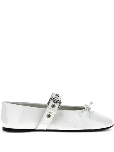 Miu Miu Buckle And Bow Ballet Flats Flat Shoes White In Purple