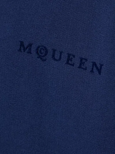 Alexander Mcqueen Full-zip Hooded Sweatshirt With Embroidered Detailing In Blue