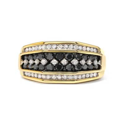 Haus Of Brilliance Men's 14k Yellow Gold Plated .925 Sterling Silver 1 1/2 Cttw White And Black Treated Diamond Cluster