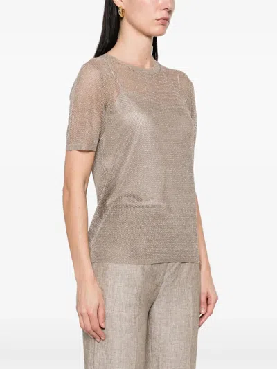 Herno Open-knit Crewneck T-shirt In Gray