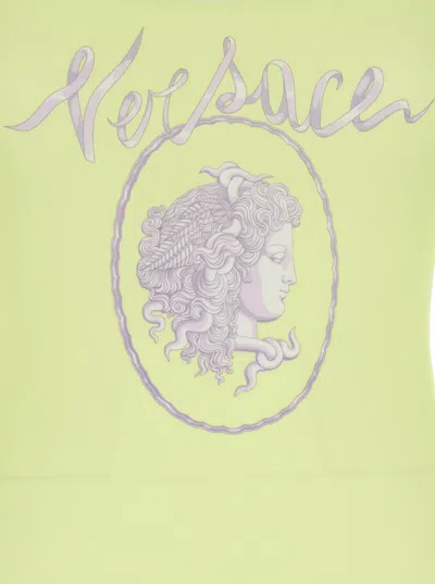 Versace Yellow One-piece Swimsuit With Medusa Print And Logo Lettering On The Front