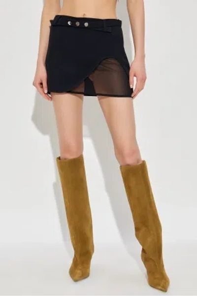 Attico Wrap-style Mini Skirt With Sheer Mesh Detailing In Black