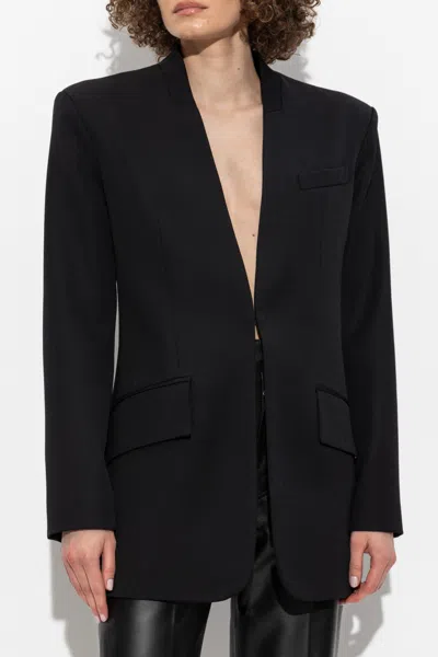 Attico Padded-shoulder Wool Blazer In Black