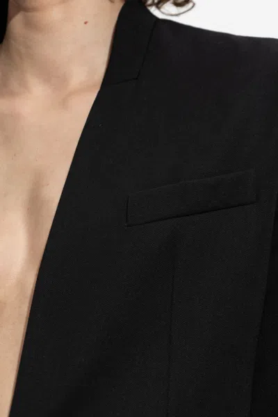 Attico Padded-shoulder Wool Blazer In Black