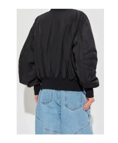 Attico Black Bomber Jacket With Front Zip Closure And One Zipped Pocket On The Sleeve In Tech Fabric Woman In Black