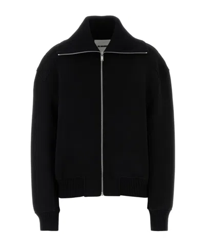 Jil Sander Wool Blend Bomber Jacket With High Collar In Black