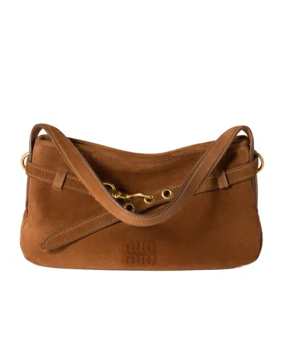 Miu Miu Womens Rovere Aventure Suede Top Handle Bag In Brown