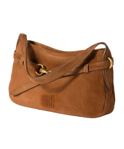 Miu Miu Womens Rovere Aventure Suede Top Handle Bag In Brown
