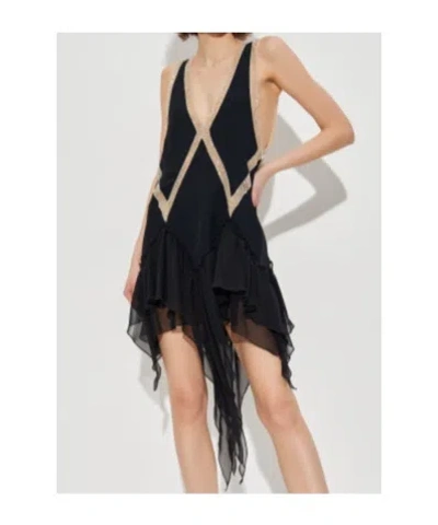 Attico Embellished Ruffled Mini Dress In Gray