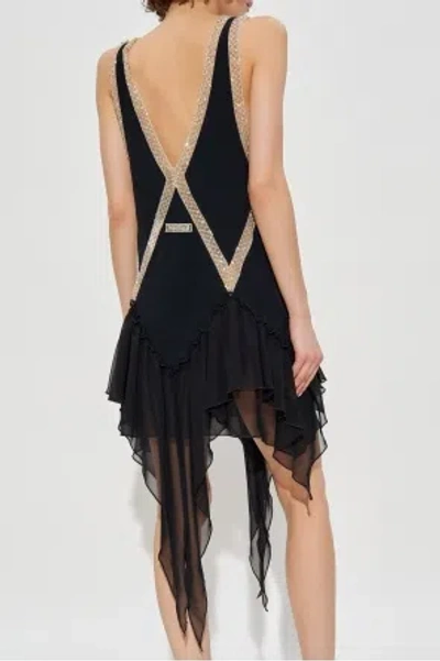 Attico Embellished Ruffled Mini Dress In Gray