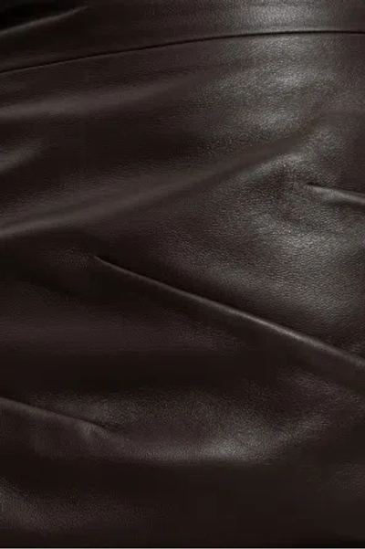 Attico Brown Off-shoulder Sleeveless Mini Dress With Rear Zip Closure In Leather Woman In Green