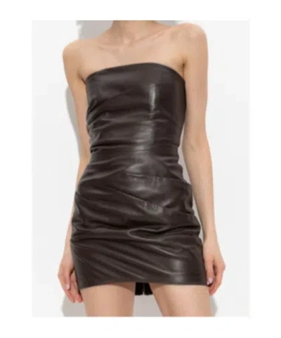 Attico Brown Off-shoulder Sleeveless Mini Dress With Rear Zip Closure In Leather Woman In Green