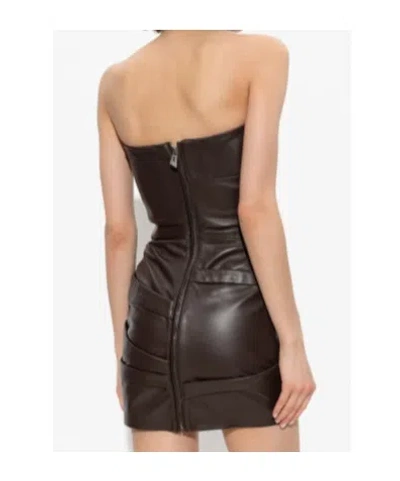 Attico Brown Off-shoulder Sleeveless Mini Dress With Rear Zip Closure In Leather Woman In Green