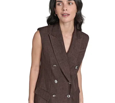 Calvin Klein Petite Double Breasted Sleeveless Blazer In Brown