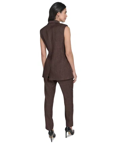 Calvin Klein Petite Double Breasted Sleeveless Blazer In Brown