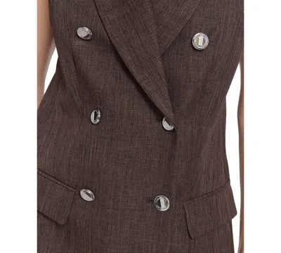 Calvin Klein Petite Double Breasted Sleeveless Blazer In Brown