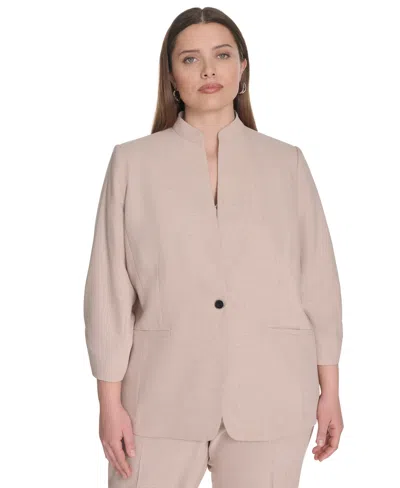 Calvin Klein Plus Size Novelty 3/4-sleeve One-button Jacket In Neutral