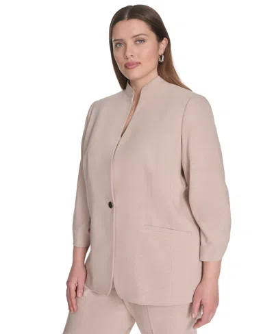 Calvin Klein Plus Size Novelty 3/4-sleeve One-button Jacket In Neutral