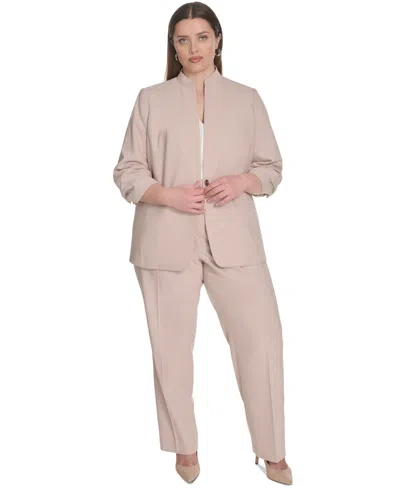 Calvin Klein Plus Size Novelty 3/4-sleeve One-button Jacket In Neutral