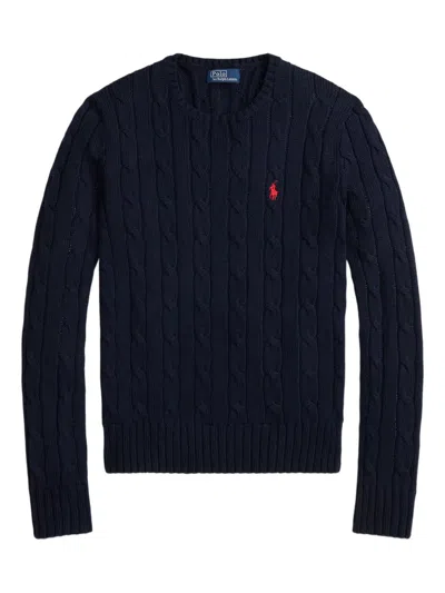 Polo Ralph Lauren Cable-knit Slim Fit Cotton Crewneck Jumper Clothing In Blue