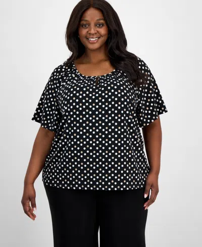 Ak Anne Klein Plus Size Printed Short Sleeve Blouse