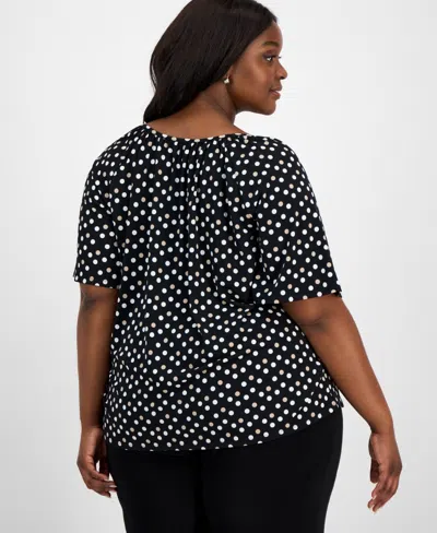 Ak Anne Klein Plus Size Printed Short Sleeve Blouse