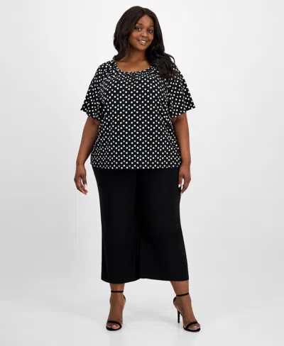 Ak Anne Klein Plus Size Printed Short Sleeve Blouse