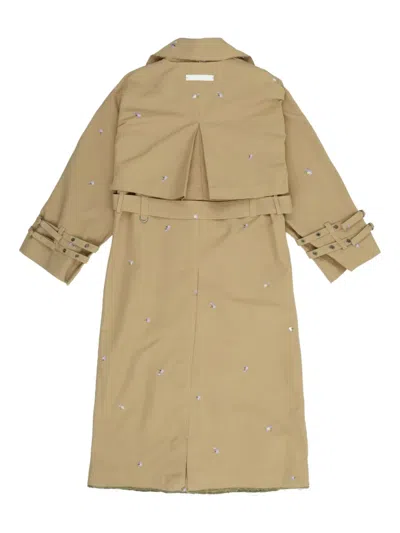 Oof Wear Embroidered Double-breasted Trench Coat In Brown