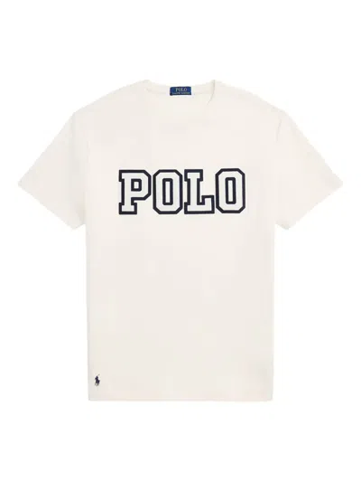 Polo Ralph Lauren Grey Crewneck T-shirt With Logo Print On The Front In Cotton Man In White