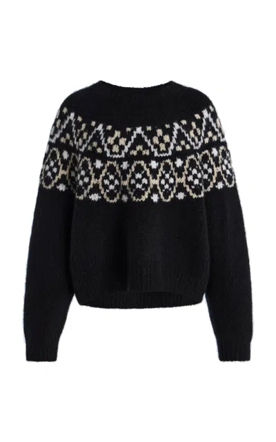 Nili Lotan Chrissy Fair Isle Jacquard-knit Cashmere And Silk-blend Sweater In Black