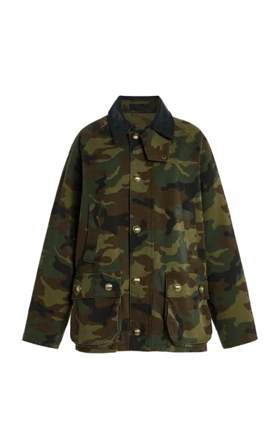 Nili Lotan Casual Jacket High Collar Camouflage Pattern Pockets In Green