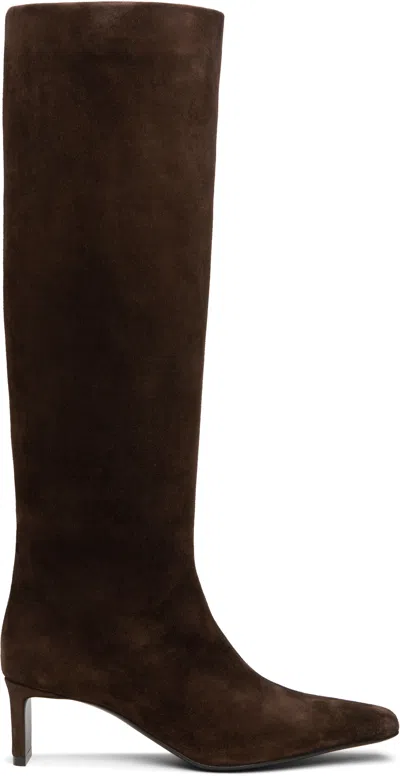 Khaite Ona Suede Stiletto Knee Boots In Ebano