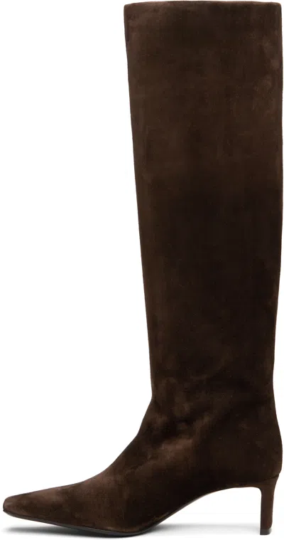 Khaite Ona Suede Stiletto Knee Boots In Ebano