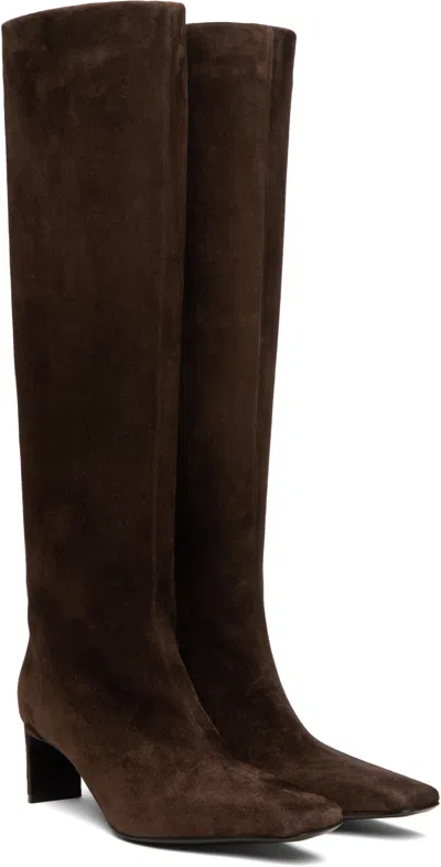 Khaite Ona Suede Stiletto Knee Boots In Ebano