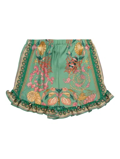 Versace Underwater Barocco Ruffled Shorts In Green